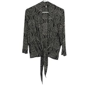 Chico's Black and White Paisley Tie-Front Cardigan